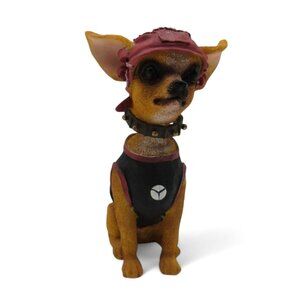 CHIHUAHUA Bobble Head FIGURINE With Bandana And Collar Resin 6" Tall